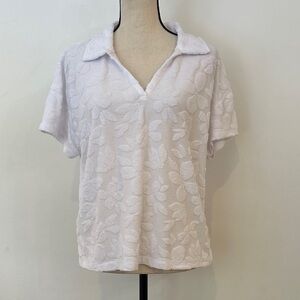Tribal Sport Terrycloth White Floral Textured Blouse Medium